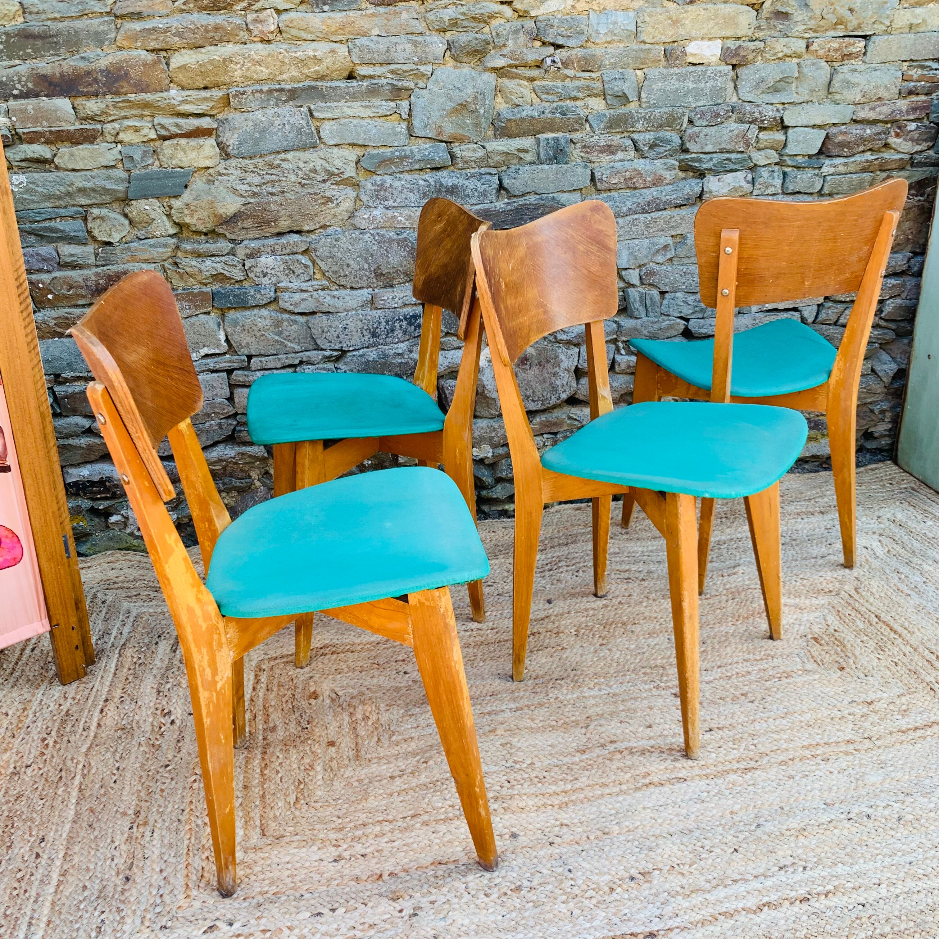 Set of 4 vinyl and wood chairs