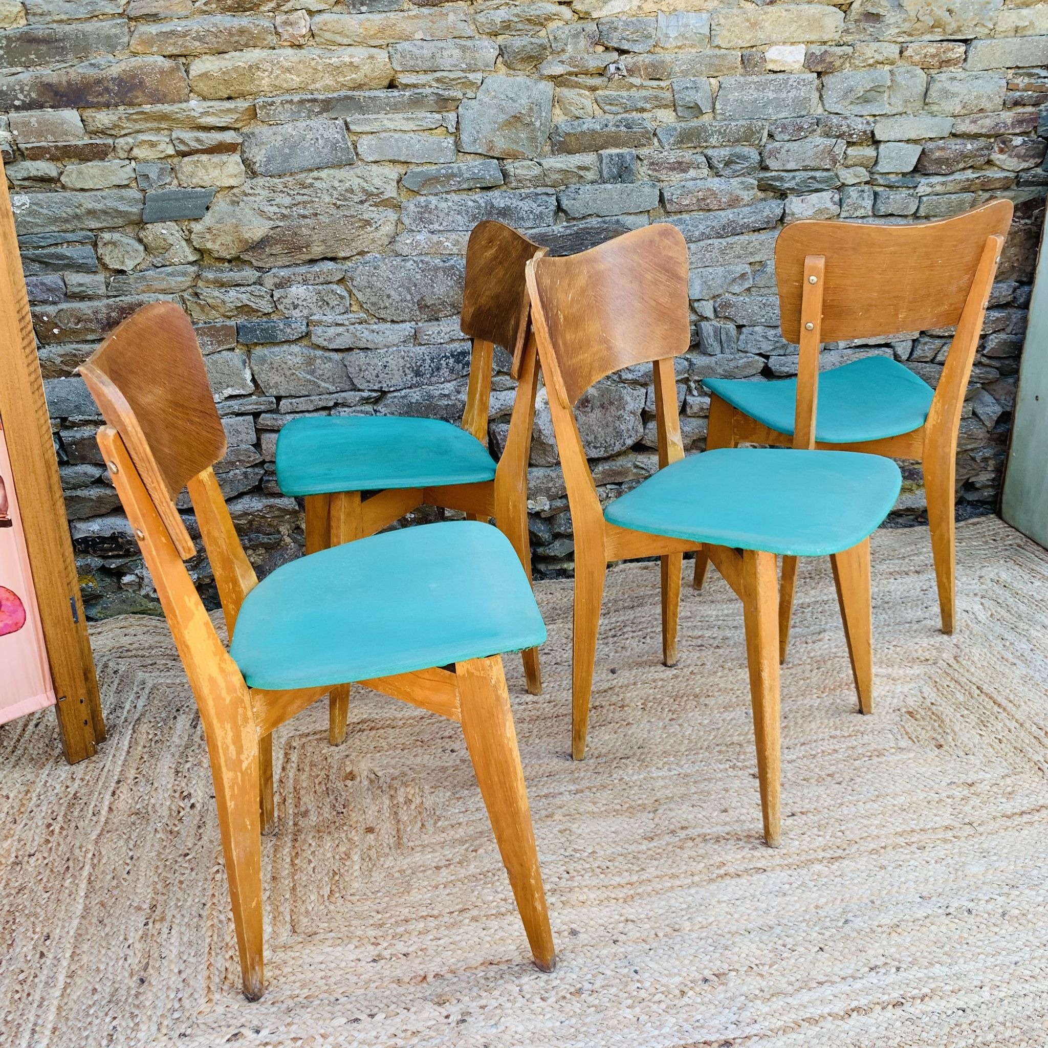 Set of 4 vinyl and wood chairs