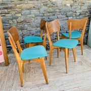 Set of 4 vinyl and wood chairs