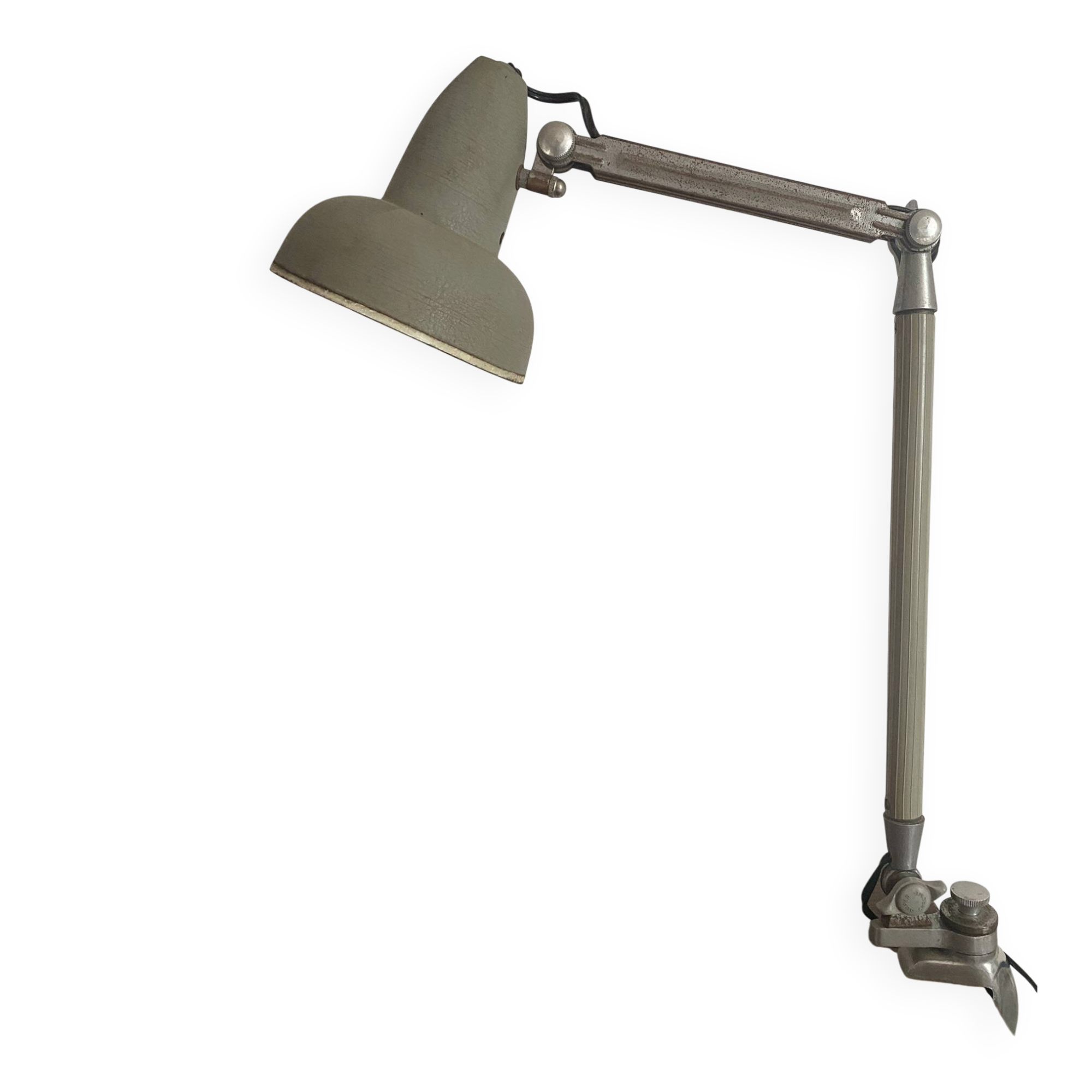 Superchrome workshop lamp with clamp, industrial lamp with 2 arms.