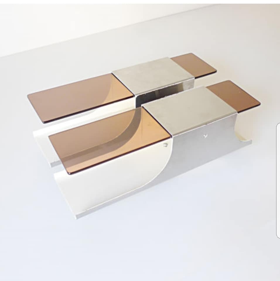 Two wall lights in stainless steel and the years Brown smoked Plexiglass early 1970.