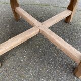 Renovated round extendable farmhouse dining table in solid oak 110-155cm.