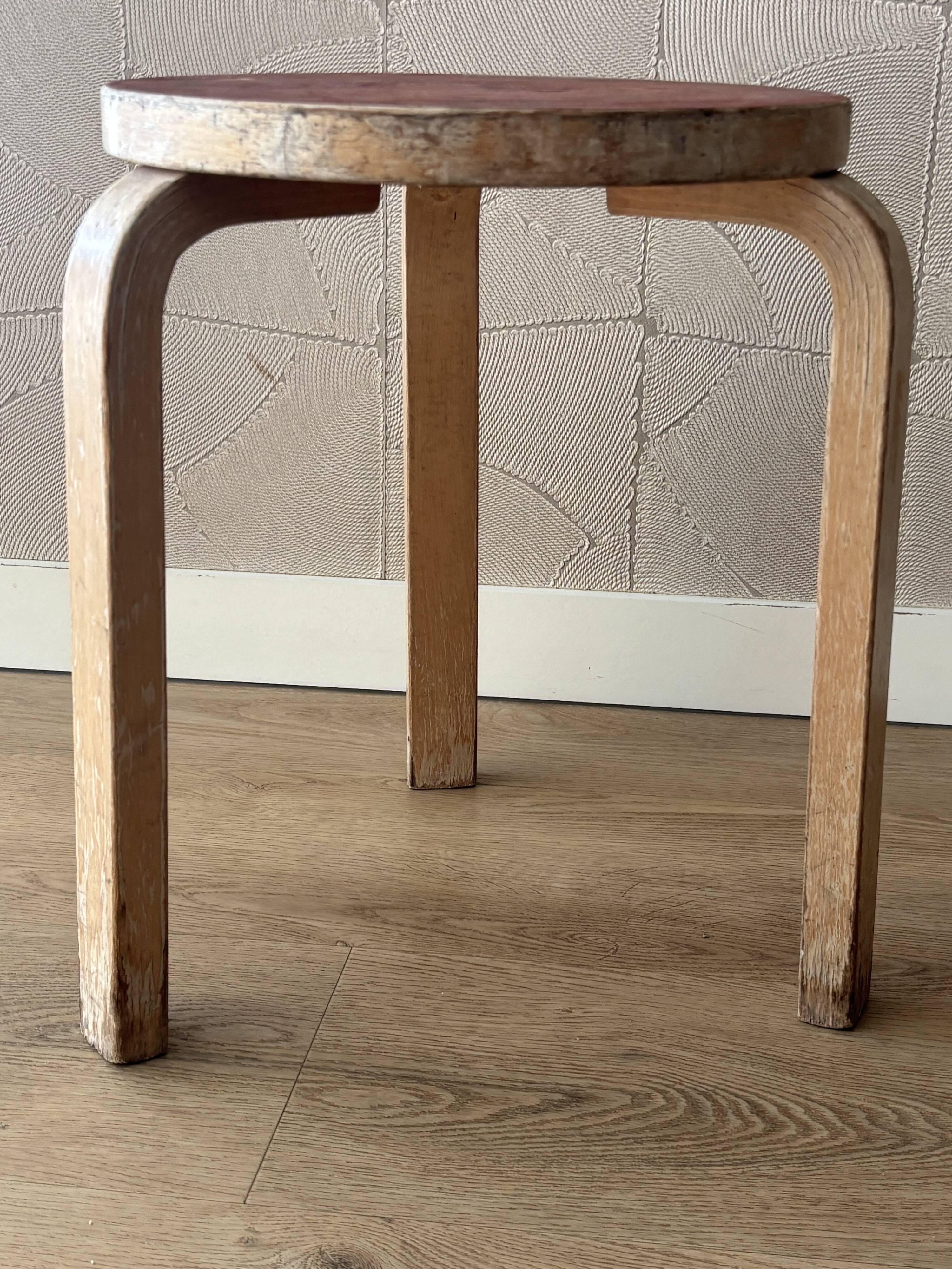 Alvar Aalto Artek Stool 60 Finland 1950s Vintage Birch Original Patina