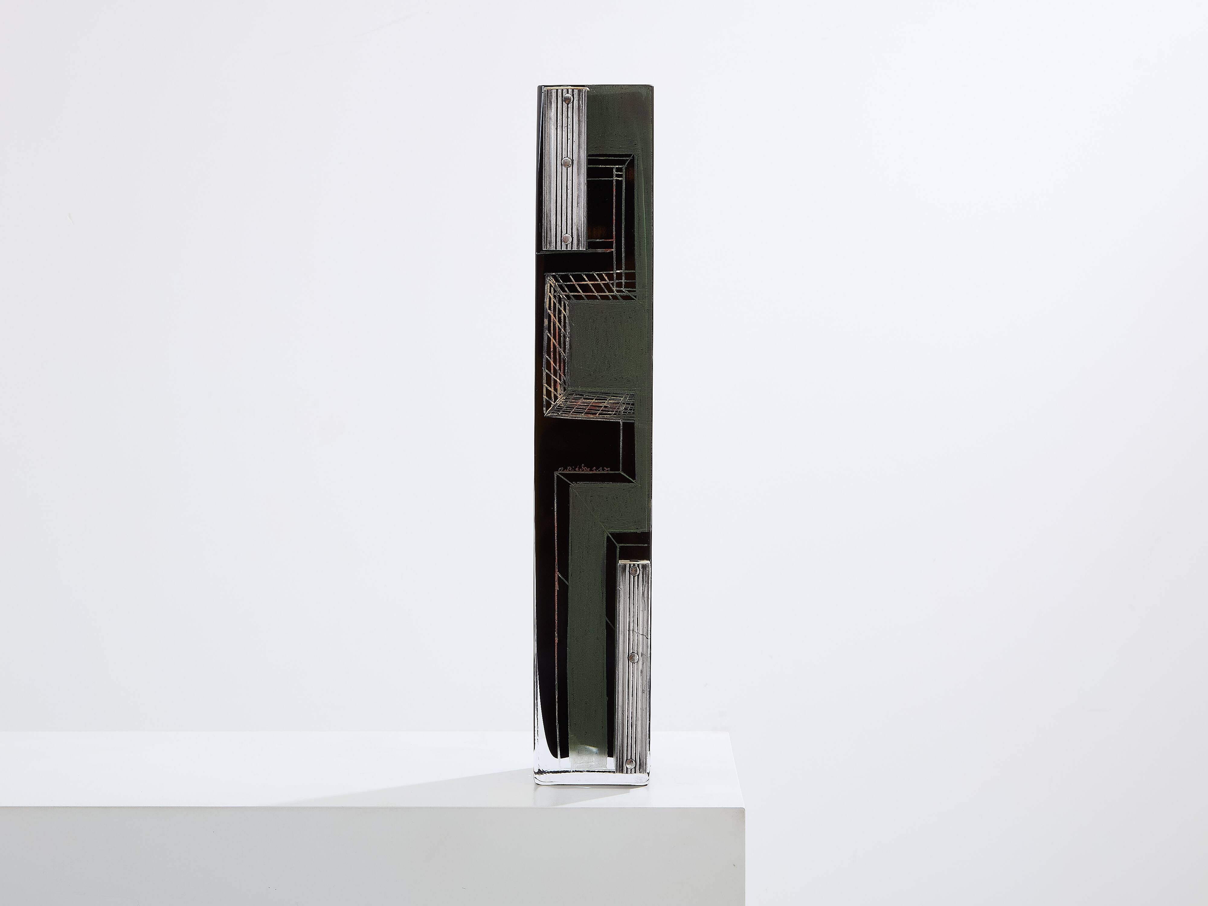Art Deco vase in black green opaline glass Anatole Riecke 1939
