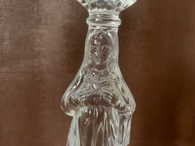 Large religious candlestick in old crystal, Virgin Mary, 1910