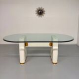 Thonet designer glass dining table with crackled lacquer finish, 1980s vintage