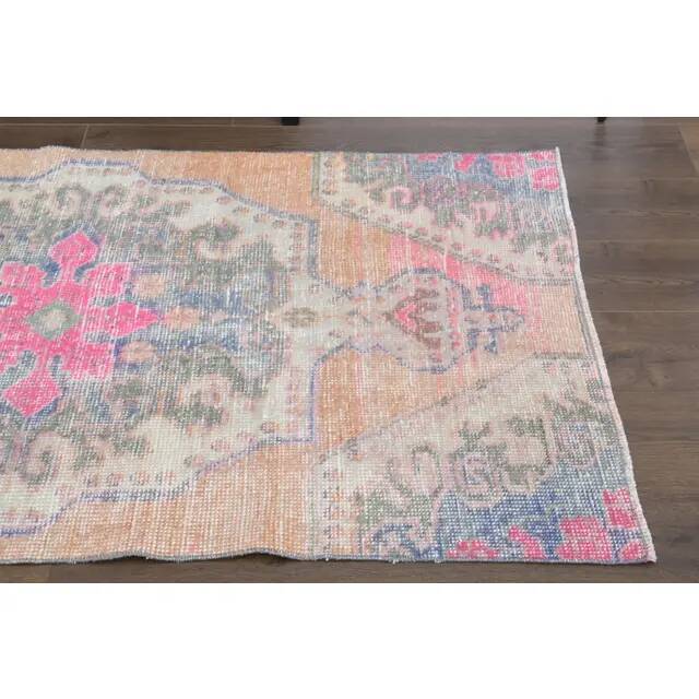 Vintage Turkish Oushak Handmade Wool Cotton Orange Area Rug 99x192
