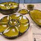 Vintage oyster service Gien – 6 plates, serving dish, ramekin and small bowl