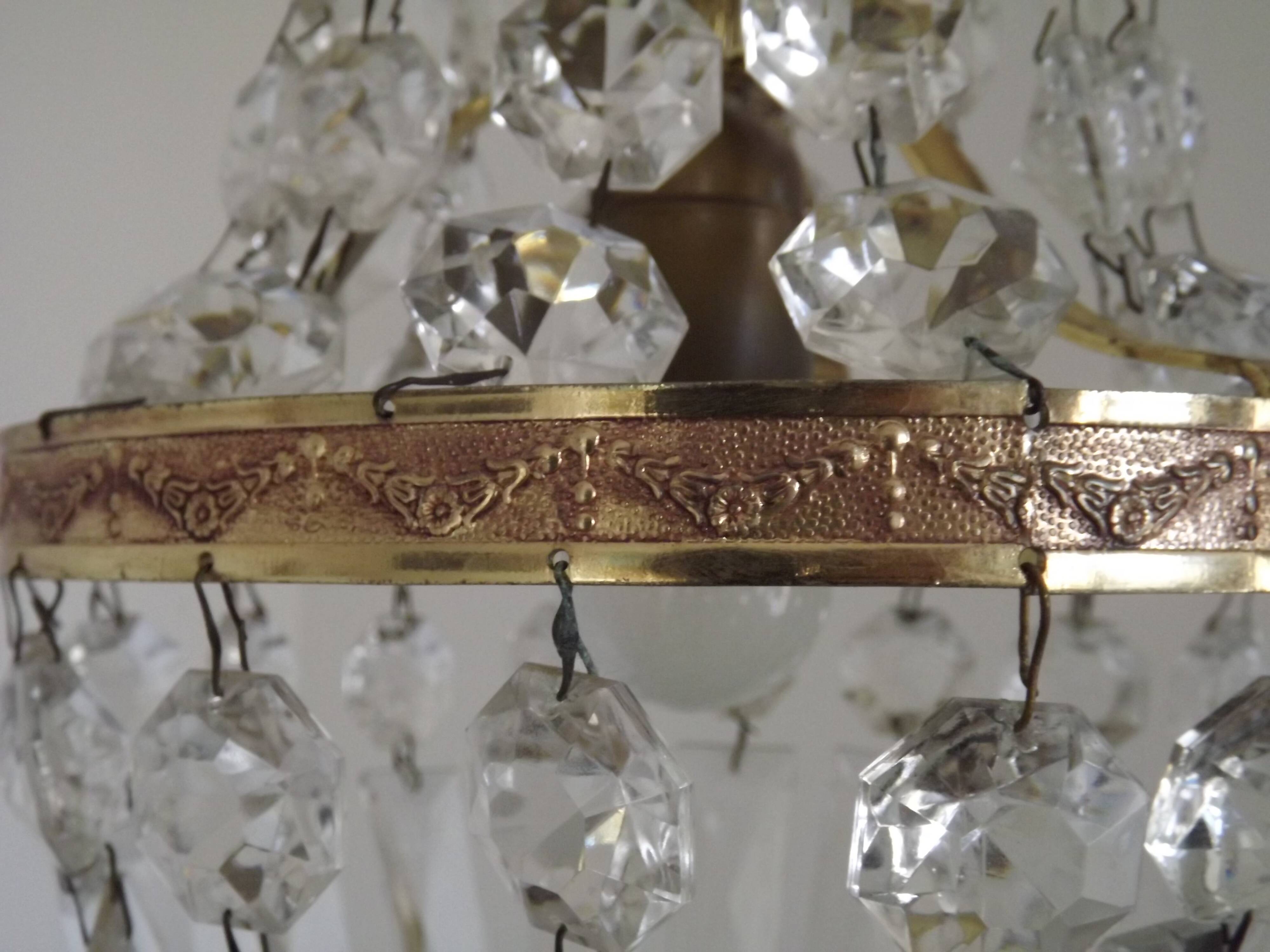 French Empire Style Bronze Single Montgolfier Crystal Basket Chandelier