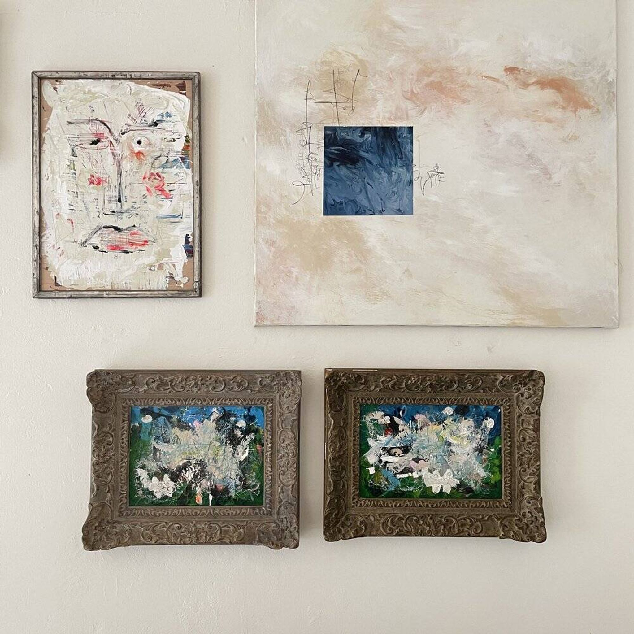 Acrylique et médias mixtes sur panneau encadrée, composition abstraite, Felix Bachmann