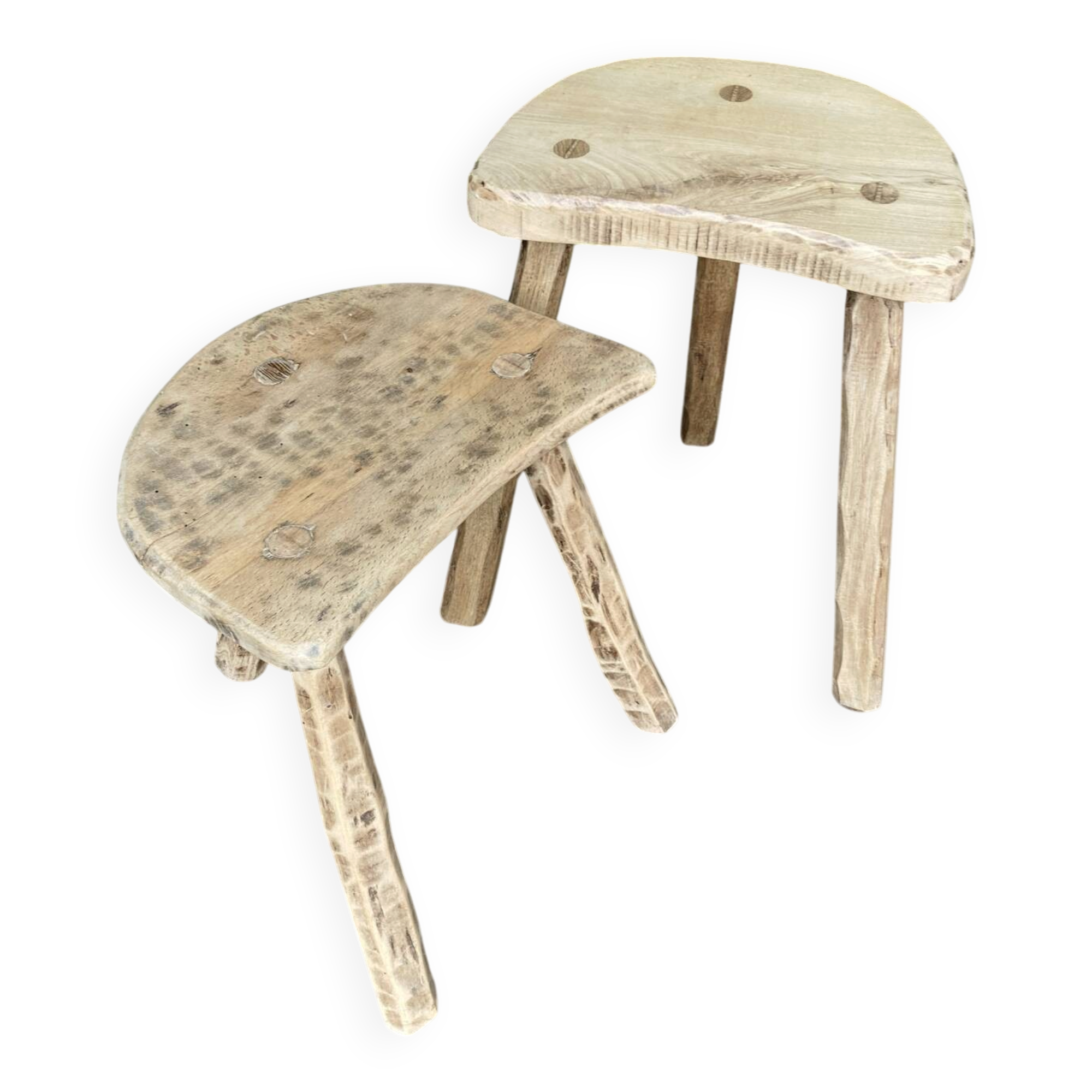 Set of 2 stools brutalist tripod oak/beech