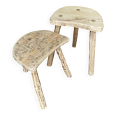 Set of 2 stools brutalist tripod oak/beech
