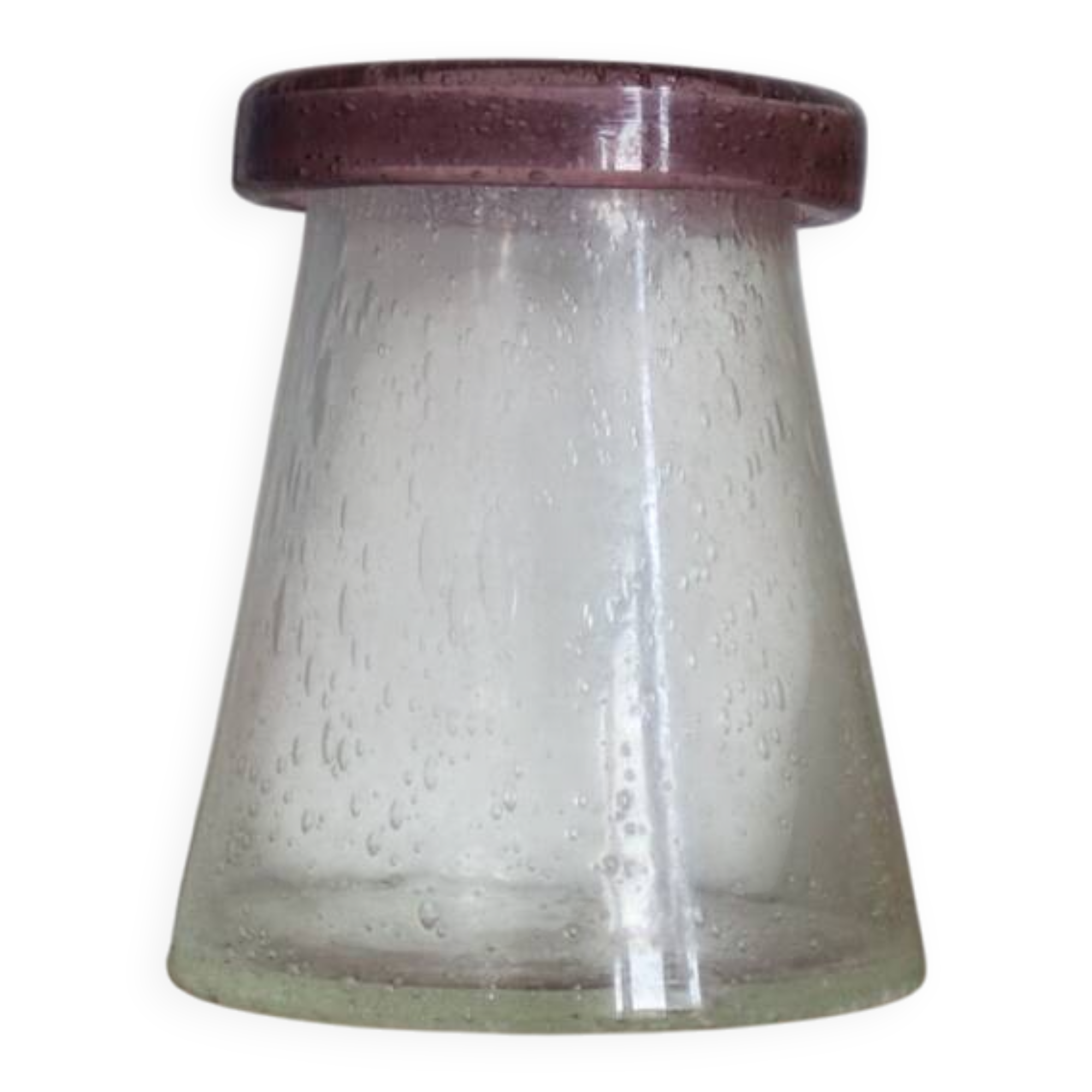Vintage mauve neck blown glass bubble conical vase