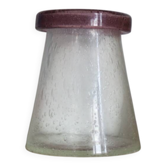 Vintage mauve neck blown glass bubble conical vase