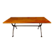 Rectangular wooden table, legs and spacer in hammered ironwork, 60s