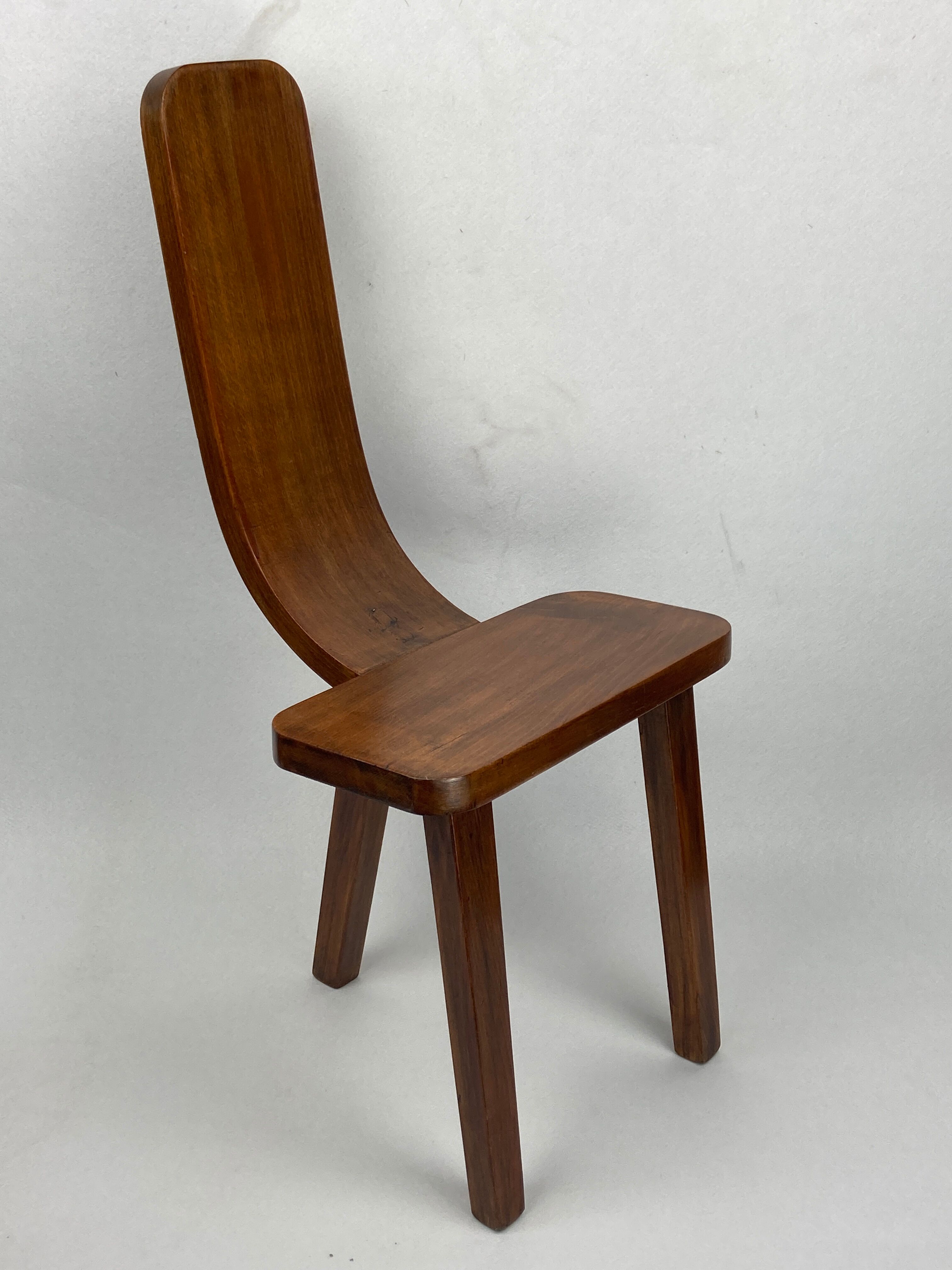 Brutalist low tripod milking stool or side chair Spain ca 1950s