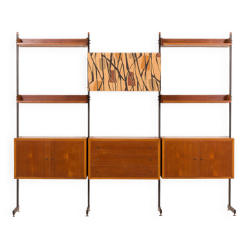 Italian free standing wall unit in teak, 1950s