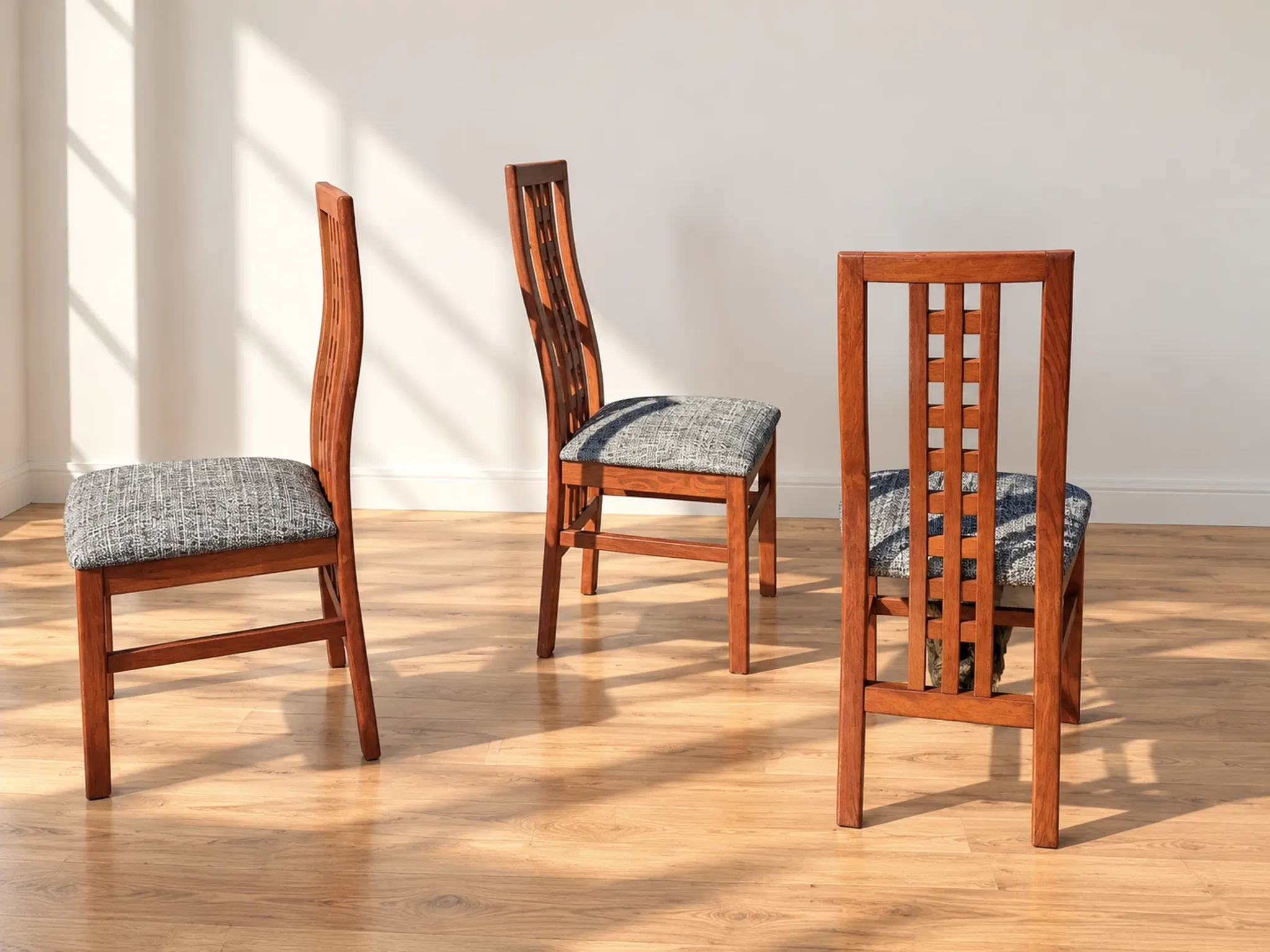 Set of 8 Vintage Teak Chairs in Mackintosh Style - Black and White Zebra Fabric