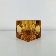 Bougeoir ice cube verre ambré années 60