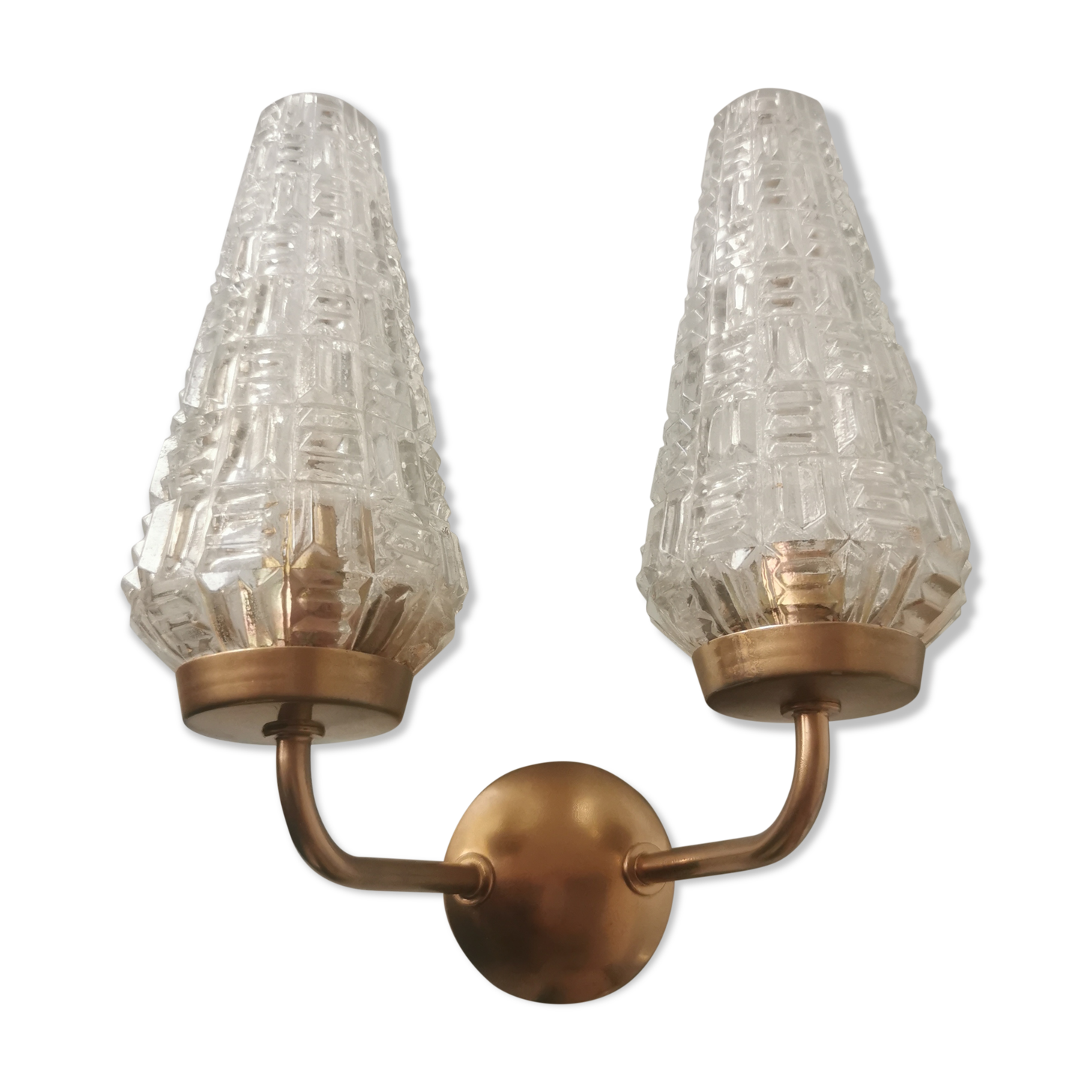 Vintage glass and brass applique