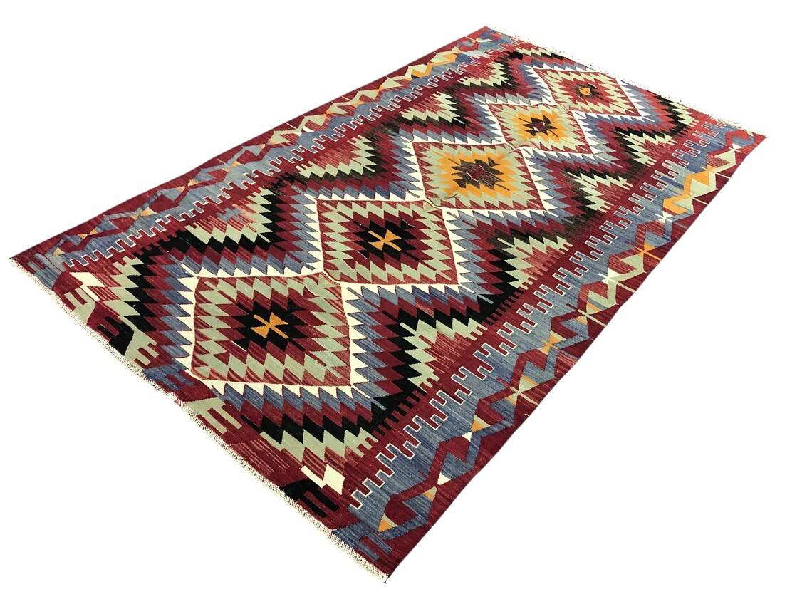 Oushak Geometric Wool Kilim Rug