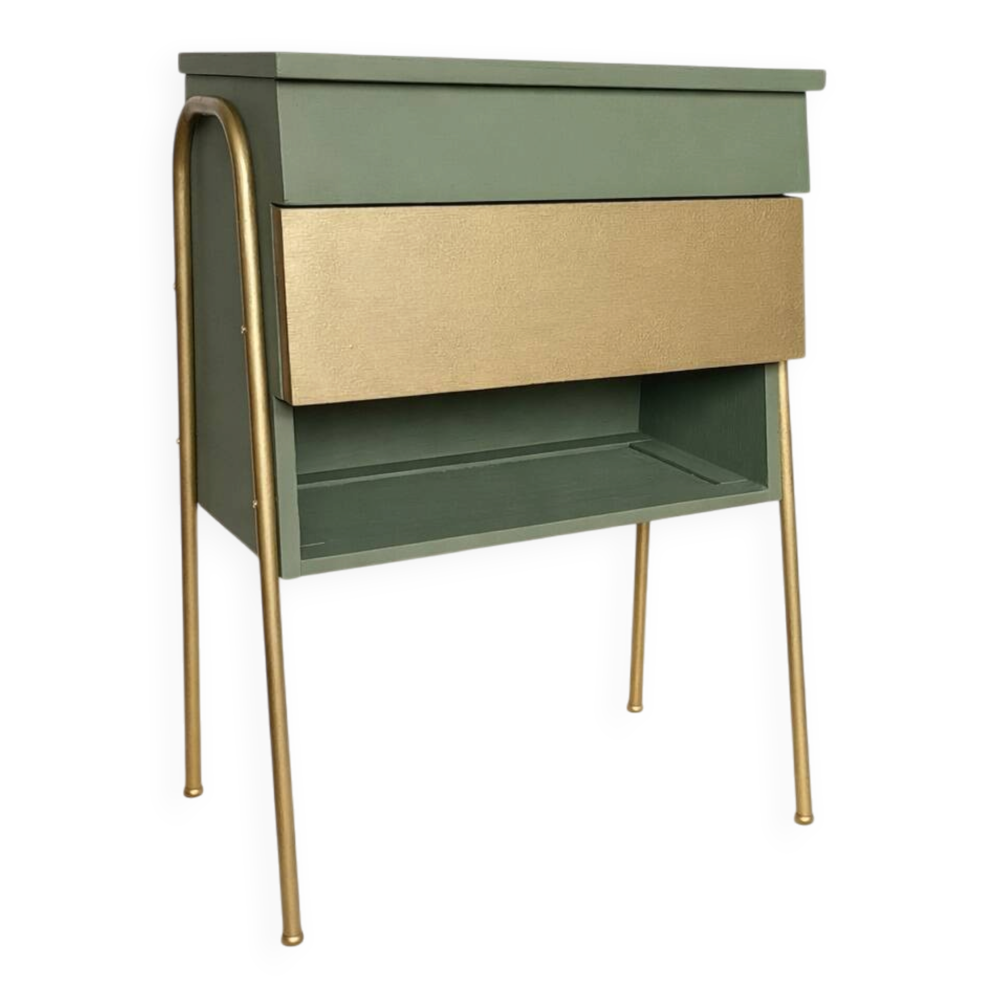 Vintage 1970s work table with a foldable top and drawer.