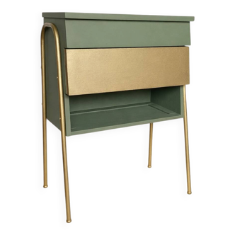 Vintage 1970s work table with a foldable top and drawer.