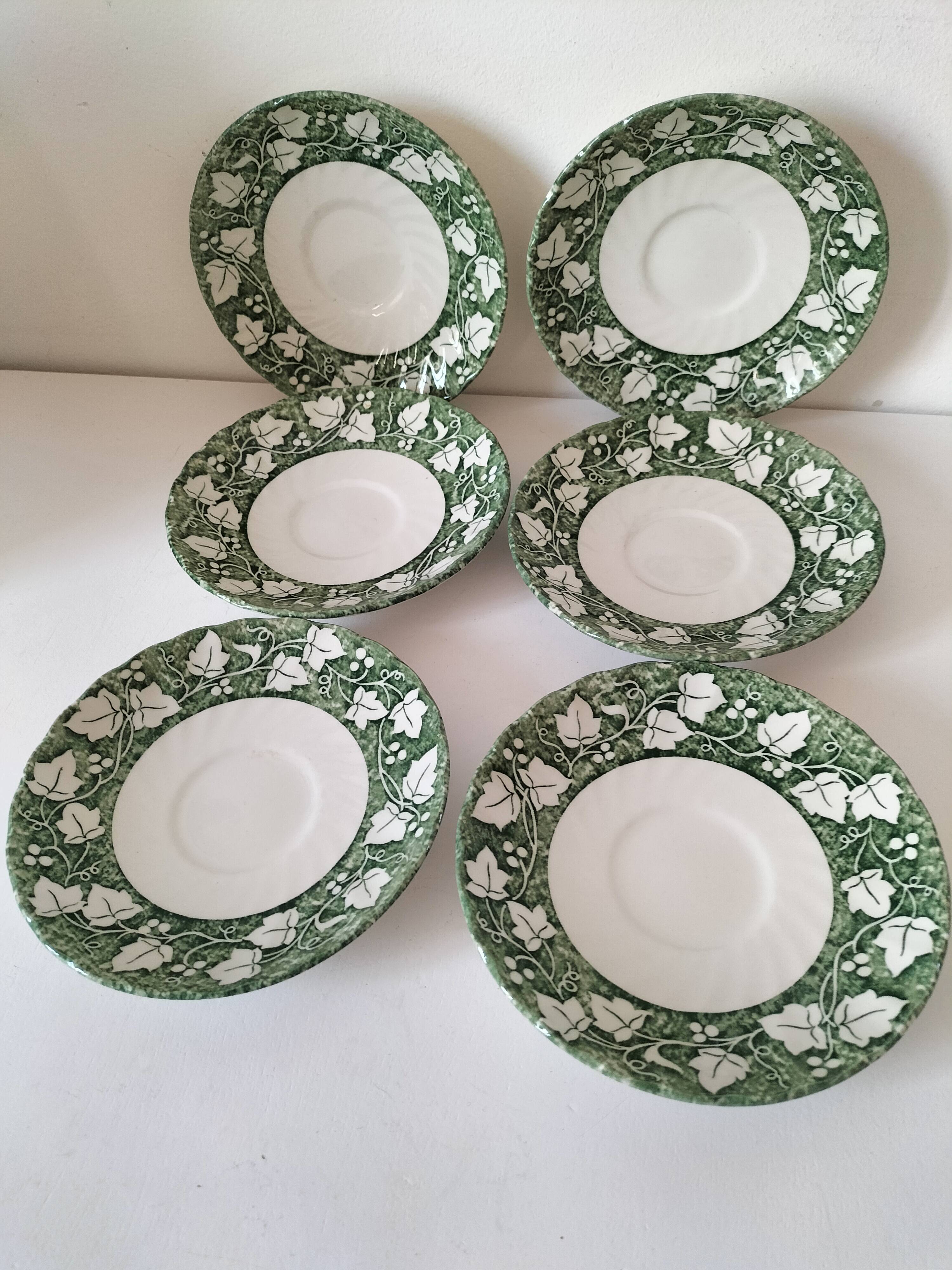 6 small Churchill "Verdigris" Staffordshire plates – 14 cm