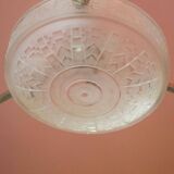 Art deco nickel plated bronze chandelier with art deco tulip glass, ceiling lamp, art deco pendant light, 30