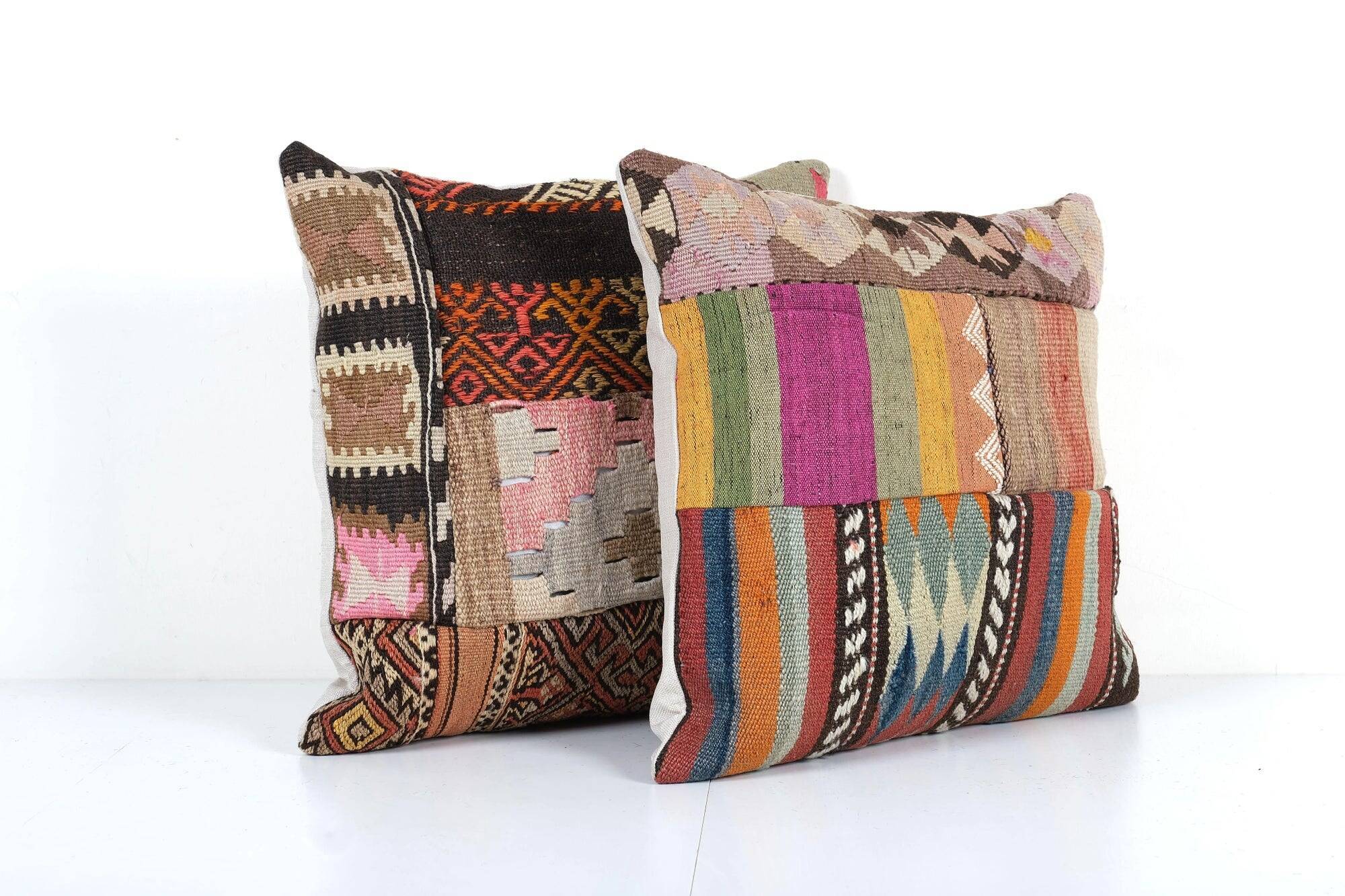 Set of 2 vintage kilim cushion covers 48x48 cm