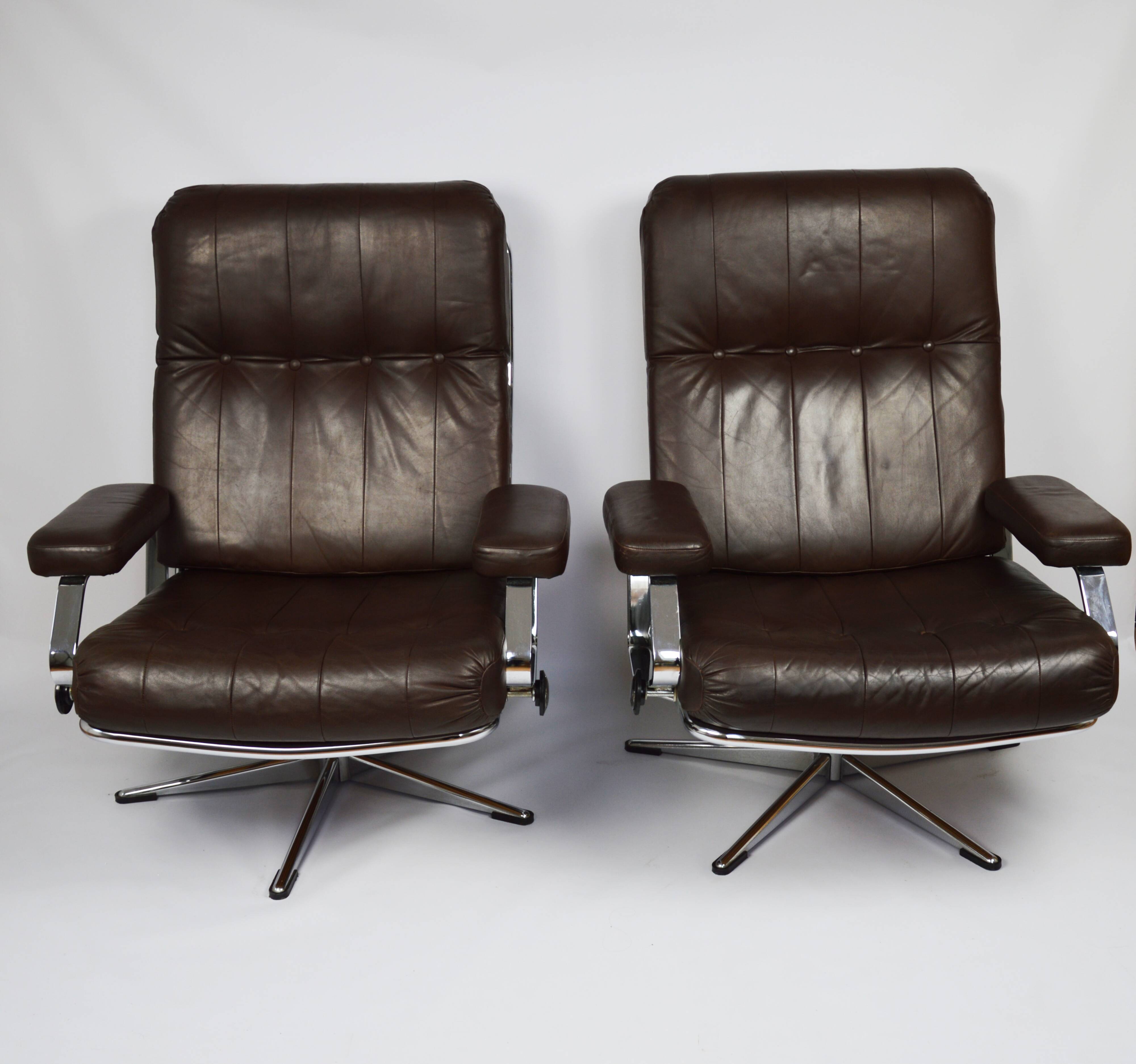 A pair of leather armchairs, 1970s