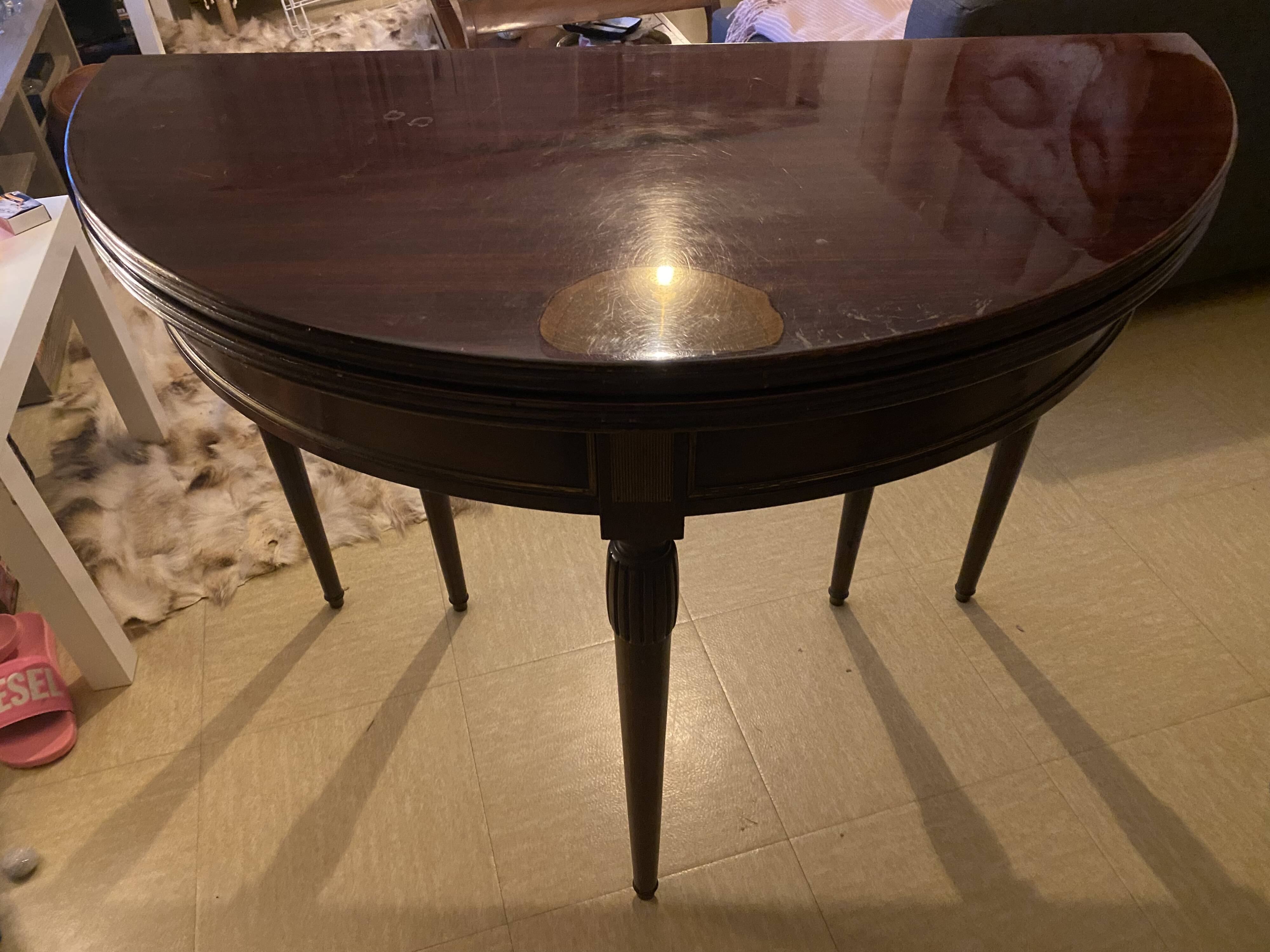 Dark wood Regency style folding demi-lune table