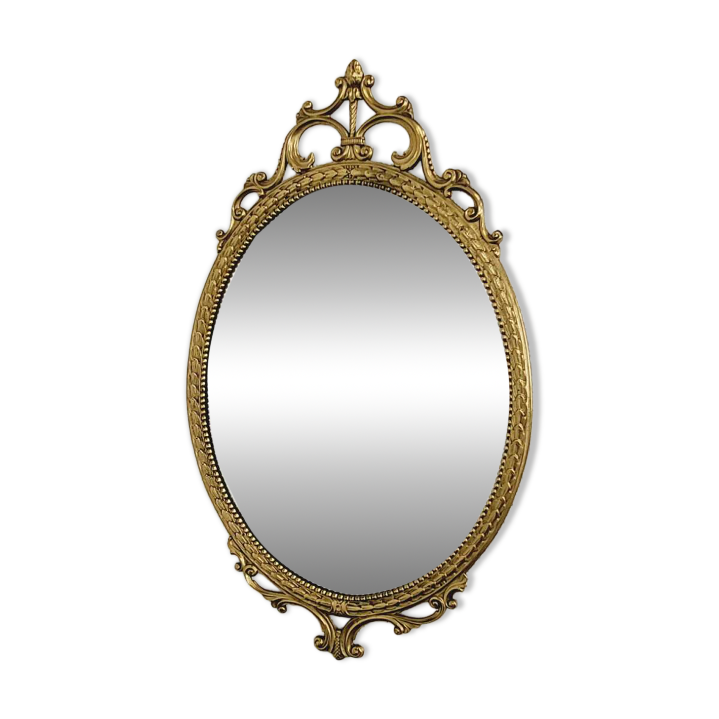 Miroir ovale ancien type médaillon sur cadre laiton