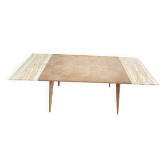 Scandinavian extendable dining table renovated in raw wood
