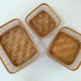 Trio of rattan and bamboo baskets