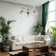 Vintage suspension with 5 chrome and wood lights – textured glass – 1970s