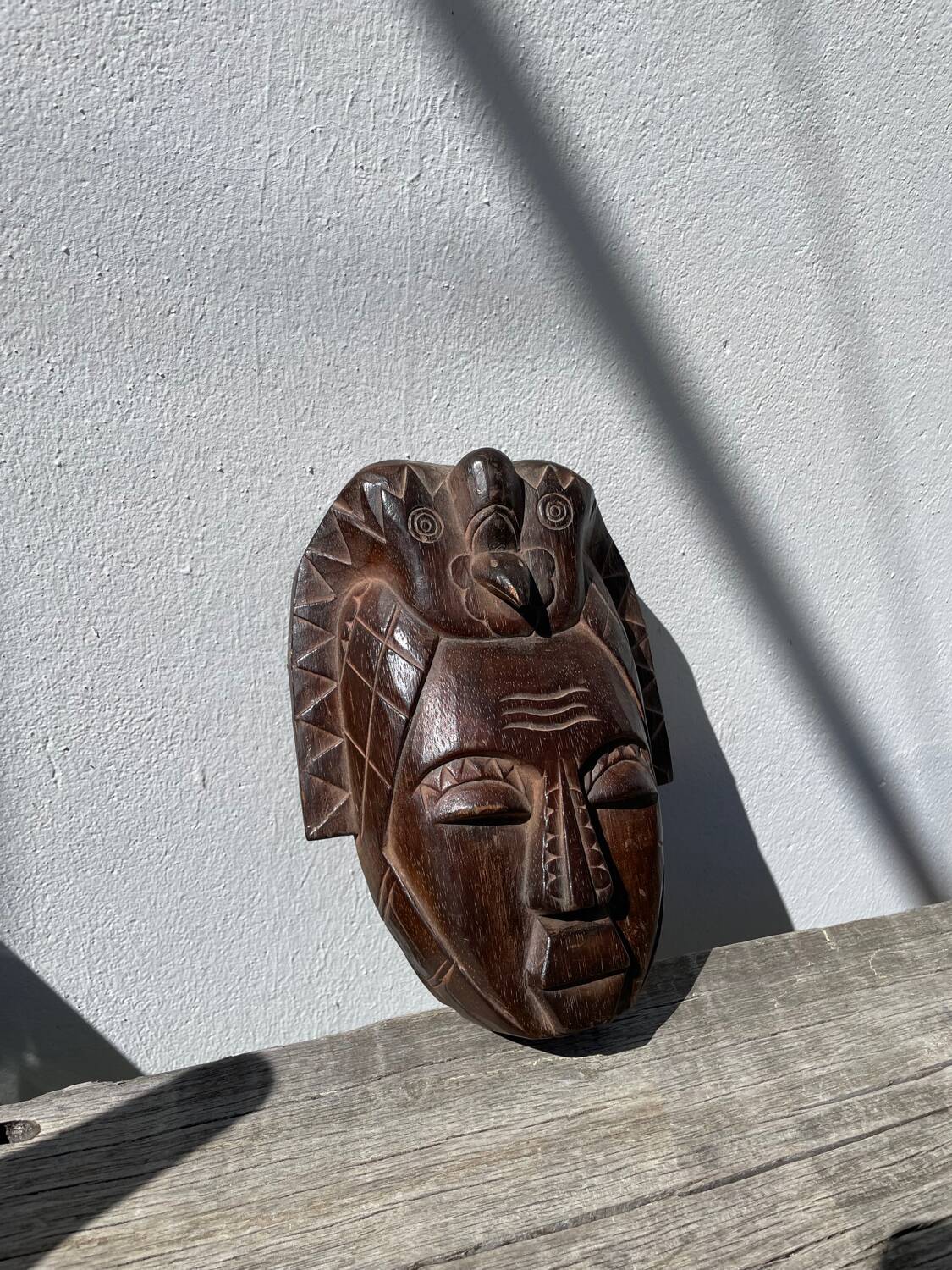 Minimalist wooden bird mask