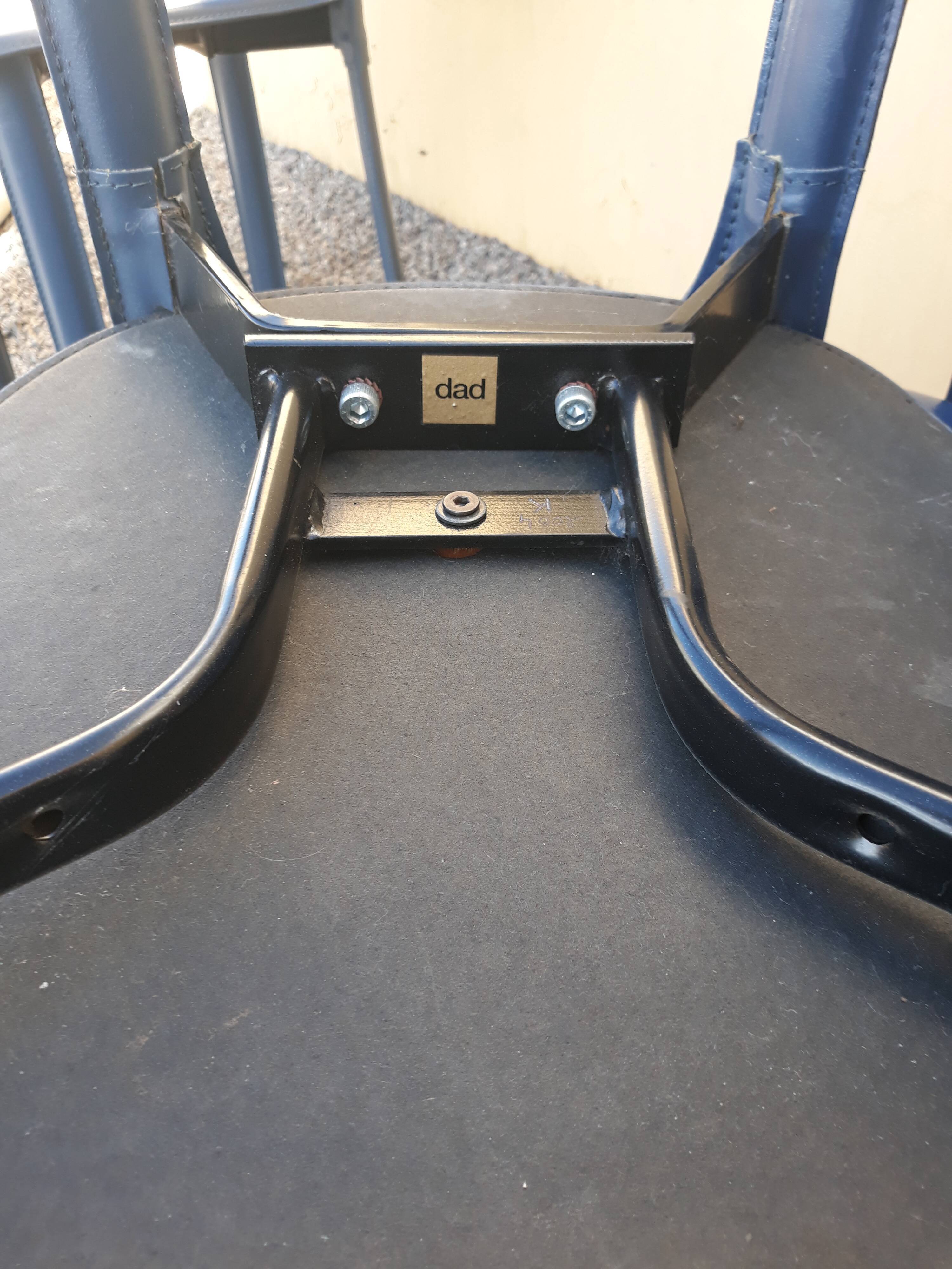 4 blue leather chairs brand Dad