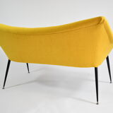 Vintage two-seater sofa, German Democratic Republic, 60s, fully restored, yellow fabric, chrome