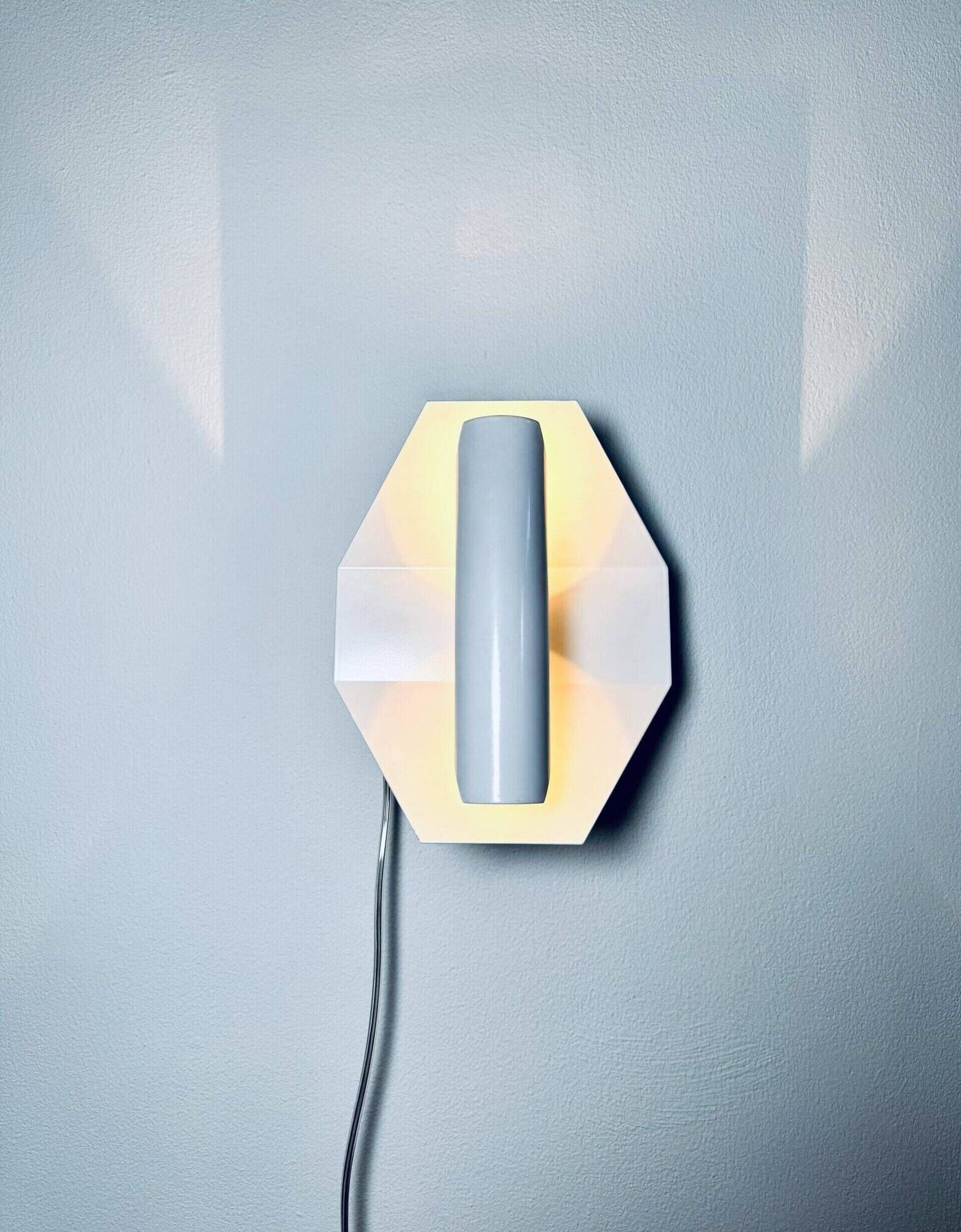 Geometric Sculptural Wall Lamp In White By Dijkstra Lampen, The Netherlands, 1980S