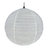 Très grande suspension en rotin et lin naturel japonisante ronde D:80