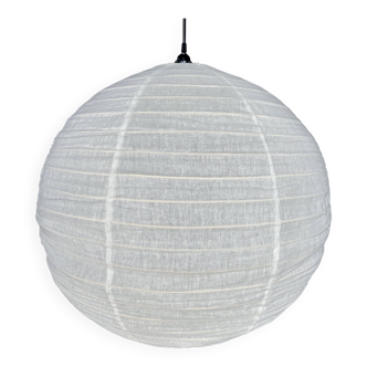 Very large round Japanese-style rattan and natural linen pendant light D:80