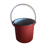 Pot/cover pot in burgundy enamelled metal, with handle - 1960s/1970s