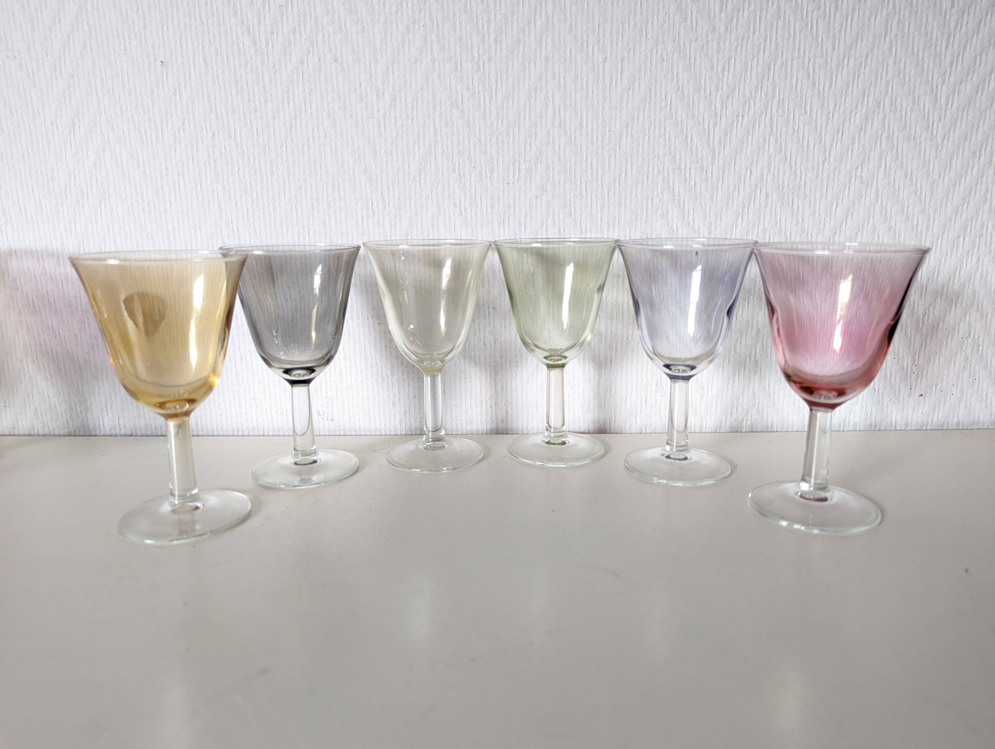 set of 6 glasses for cooked wine, multicolored pearly Arlequin digestif