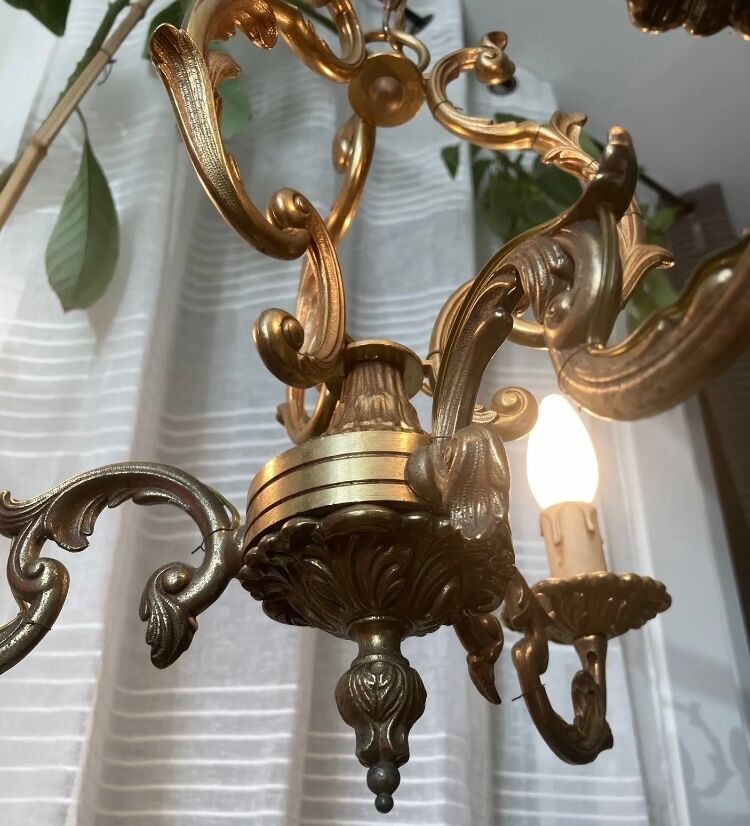 Louis XV cage chandelier gilded bronze with 3 lights twentieth era