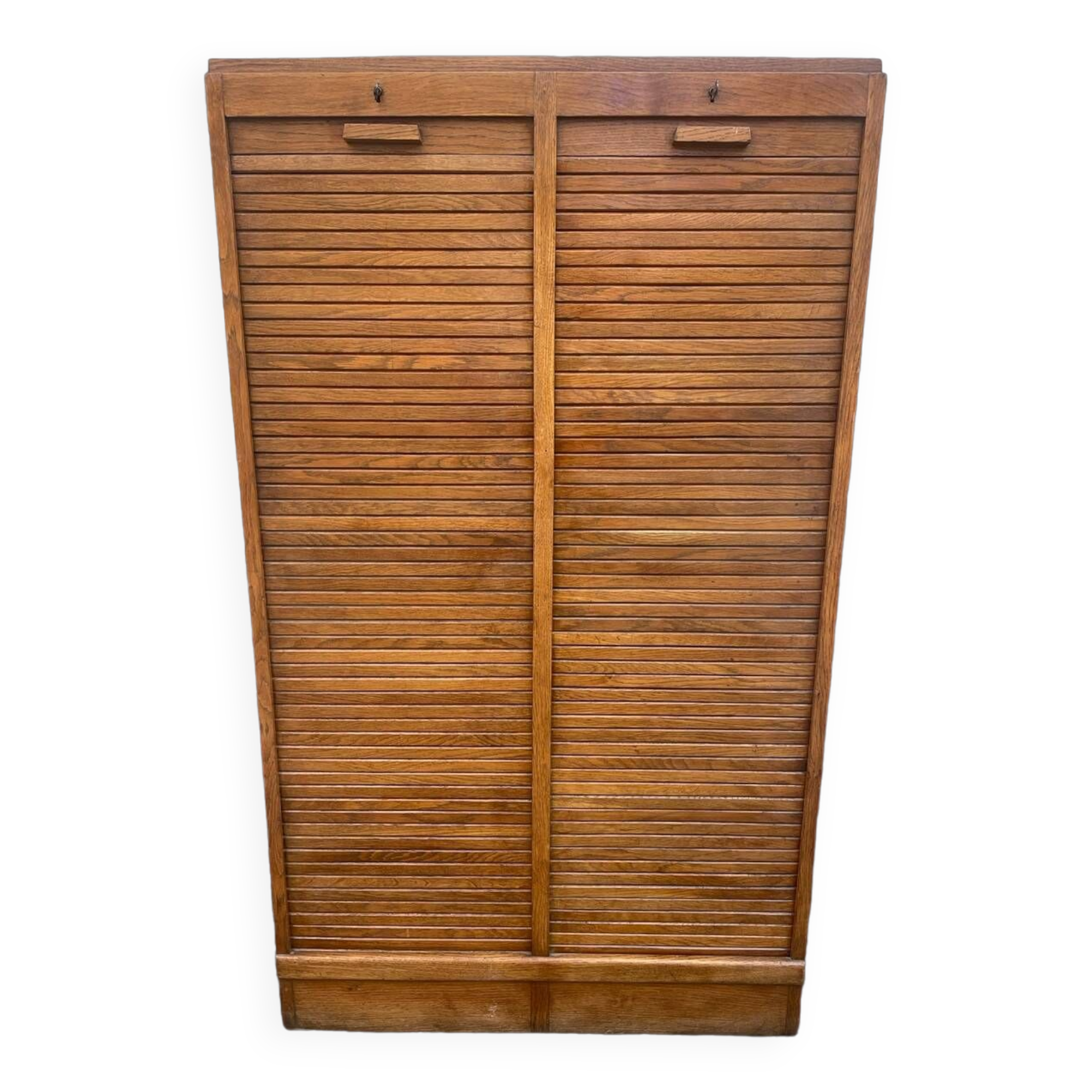 Oak double curtain file cabinet from the 1940s