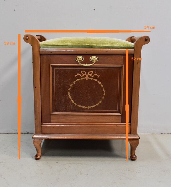 Tabouret porte-revue anglais en acajou blond 1900/1920