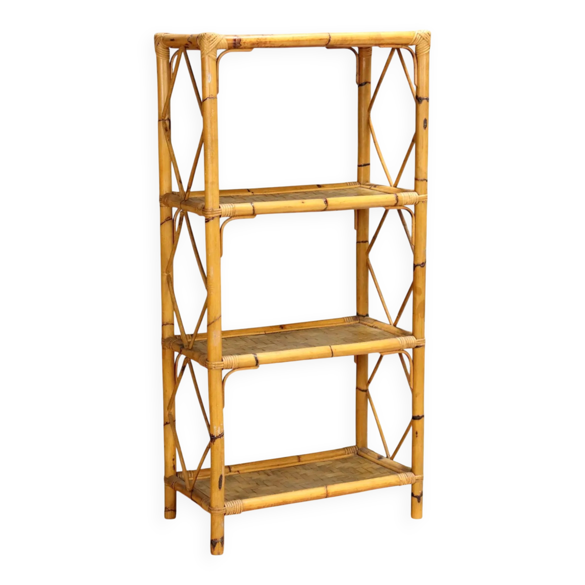 Vintage bamboo and wicker bookshelf, Italy, 1980s