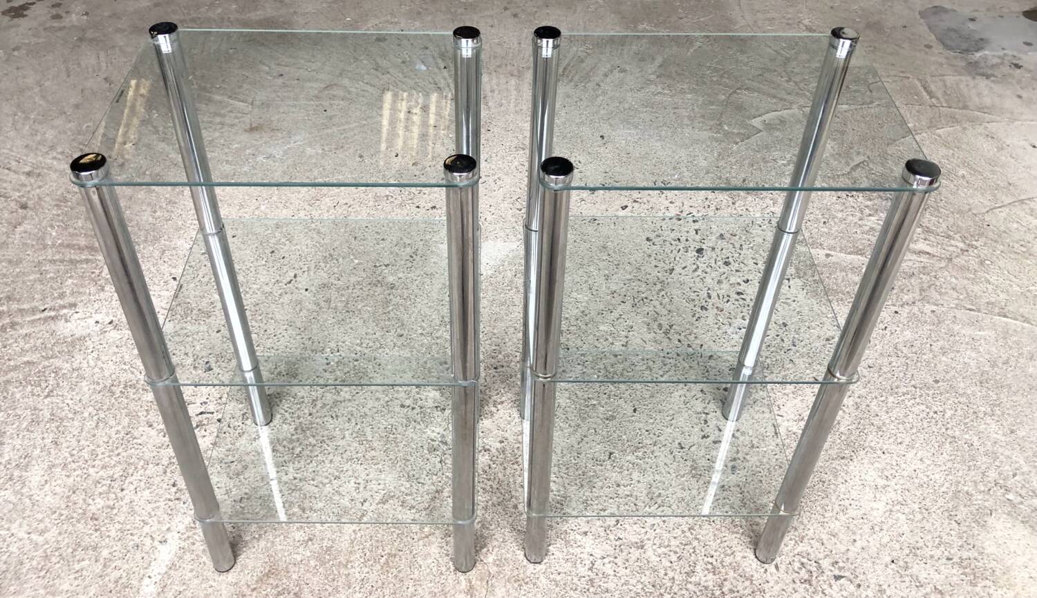 2 vintage 1980 rectangular sofa ends 3 translucent trays round tube