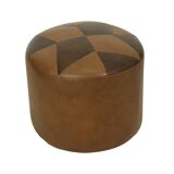 Round Vintage Pouf Brown Star Motif Skai Sixties
